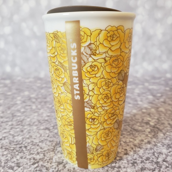 Starbucks Yellow Rose Of Texas Travel 10 Oz Tumbler Ceramic With Lid 2016 - Picture 3 of 11